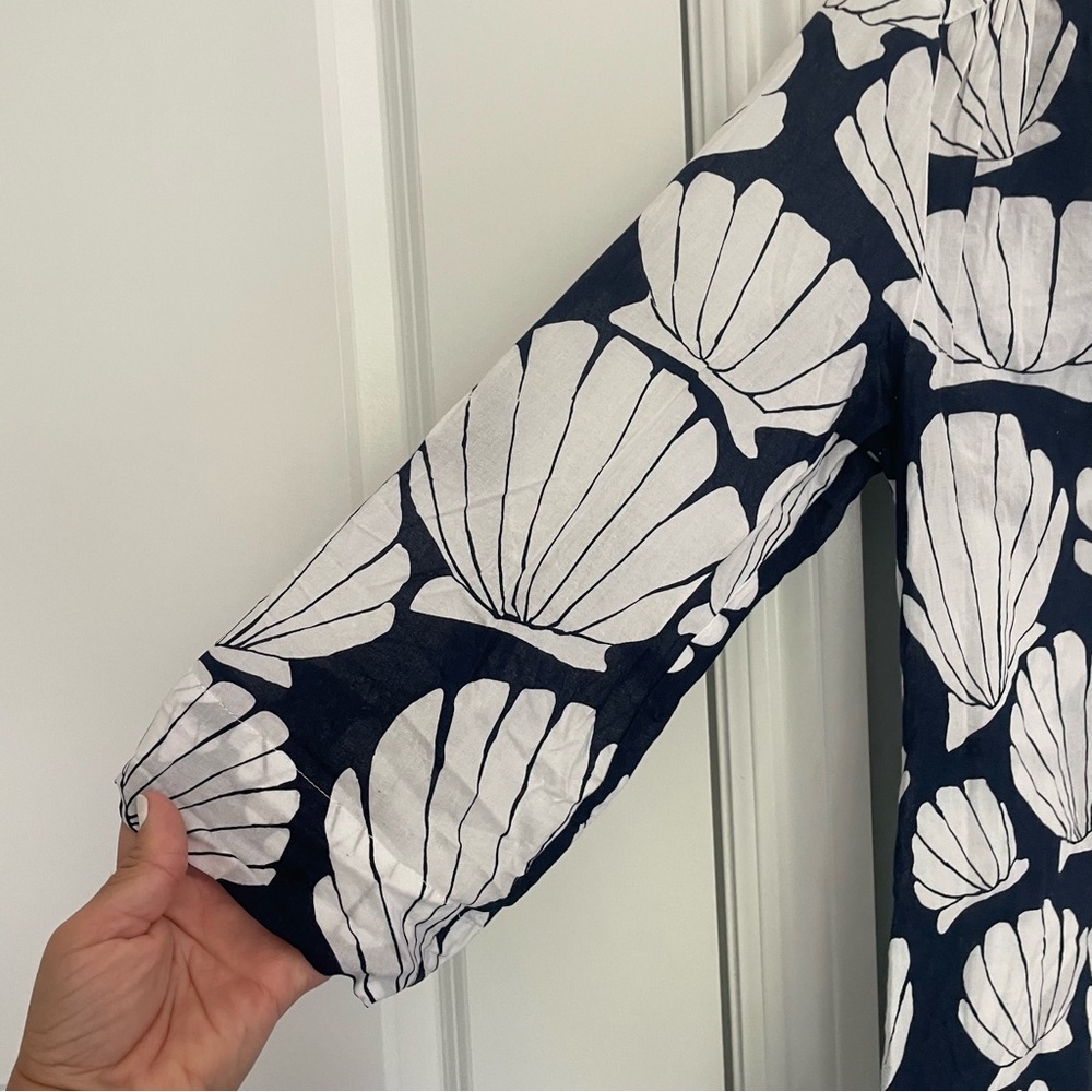Hatley 100% Cotton Navy White Seashell Print Summer Coastal Mini Dress Coverup - Picture 4 of 16